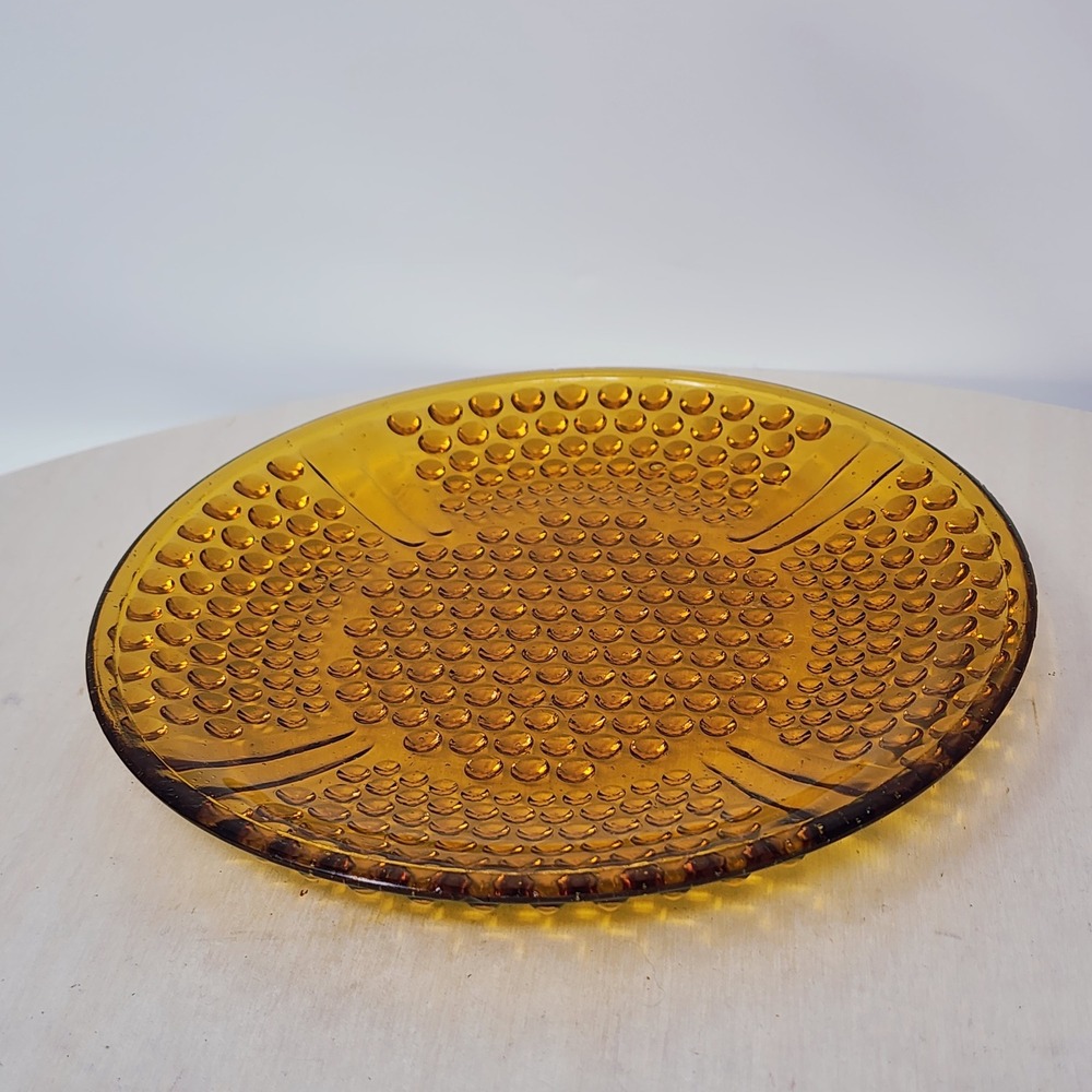 Vtg Amber Hobnail Plate 7" Glass Sunburst Mid Century Modern MCM Art Deco Brown